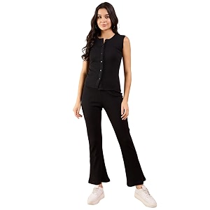 Modeve Women Top Pant Button Closure Solid