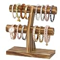 MODOWEY Bracelet Holder Organizer Display Wooden T Bar Stand, 2 Tier Rustic