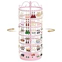 MODOWEY Rotating Earring Holder Organizer Metal Display Stand, 6 Tiers Pink