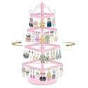 MODOWEY Rotating Earring Holder Organizer Stand Metal Display, 4 Tier Pink