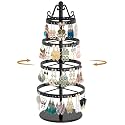 MODOWEY Rotating Earring Holder Organizer Stand Metal Display, 4 Tier Black