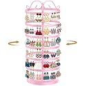 MODOWEY Rotating Earring Holder Organizer Stand, 6 Tiers Metal Tree, Pink