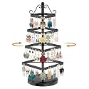 MODOWEY Rotating Earring Holder Organizer Stand Metal Display, 4 Tier Black