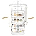 MODOWEY Rotating Jewelry Holder Organizer Stand, 5 Tier White Metal Display