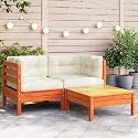 Modular Design 2-Seater Corner Garden Sofa Rectangular Rustic Style Solid Pine Wood with Cream Cushions Outdoor Patio Furniture for Balcony