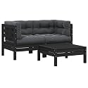 3-Piece Black Anthracite Garden Lounge Set with Modular Design and UV Resistant Materials for Outdoor Patio Balcony Terrace Relaxation