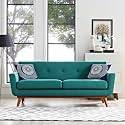 Modway Engage Mid-Century Modern Upholstered Fabric Loveseat in Teal