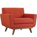 Modway Engage Mid-Century Modern Upholstered Fabric Accent Arm Lounge Chair, Wood in Atomic Red, Armchair
