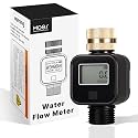 MOES Water Flow Meter with Brass Inlet Metal Thread, Timer Measure Gallon/Liter Consumption and Flow Rate for RV Water Tank Filling, Outdoor Garden Hose Watering, Lawn Sprinkler and Nozzle Sprayer