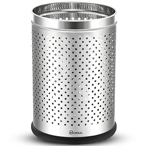 mofna stainless steel perforated dustbin for home trash can with anti-skid base garbage bin for bathroom office bedroom kitchen amp toilet or commercial use- 7x10 in -6 liter silver pack of 1