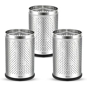 mofna stainless steel perforated dustbin for home trash can with anti-skid base garbage bin for bathroom office bedroom kitchen amp toilet or commercial use all in one pack of 3pcs