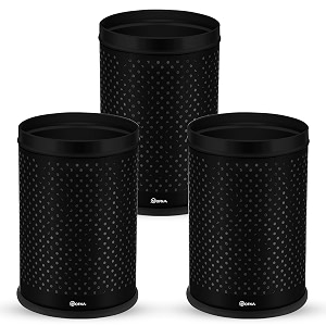 mofna stainless steel perforated dustbin garbage bin for bathroom office bedroom kitchen amp toilet or commercial use- 7x10 in 5 liter 8x12 in 10 liter 10x14 in 18 liter black pack of 3