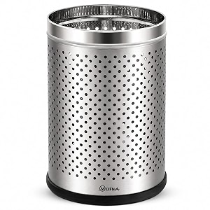 mofna stainless steel perforated dustbin for home trash can with anti-skid base garbage bin for bathroom office bedroom kitchen amp toilet or commercial use 10w x24h inch-30 litre