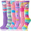 MOGGEI 6 Pairs Kids Girls Knee High Socks Gift Long Crazy Silly Tall Funny Boot Cute Animal Child Fun Socks