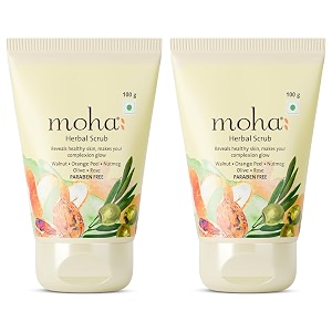 moha walnut face scrub with walnut powder amp aloe vera  gentle exfoliating scrub for glowing skin amp smooth texture  dual-action polish for deep cleansing amp pore purifying  face scrub for men amp women for radiant refreshed skin - 100g pack of 2