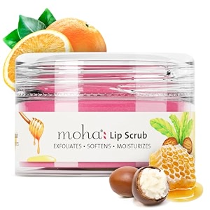 moha lip scrub for pigmented dry dark amp chapped lips  reduce darkness amp wrinkles with shea butter honey vitamin c amp e  long lasting non-sticky brightens complexion restores natural color amp soft amp smooth lips  12 gm pack of 1