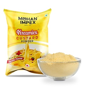 mohan impex 1 kg vanilla custard powder  instant creamy dessert  sweet pudding caramel amp cake filling  smooth texture delicious taste easy to prepare