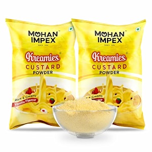 mohan impex vanilla custard powder 1 kg pack of 2  instant creamy dessert  sweet pudding caramel amp cake filling  smooth texture delicious taste easy to prepare