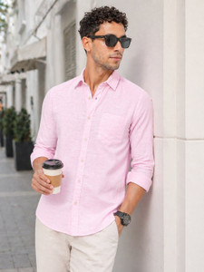 MOHICANS Men Solid Casual Pink Shirt