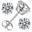Moissanite Stud Earrings, Round Cut D Color VVS1 Clarity Lab Created Moissanite Earrings Studs 18K White Gold Plated 925 Sterling Silver Jewelry for Women Men