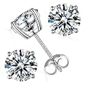 Moissanite Stud Earrings, Round Cut D Color VVS1 Clarity Lab Created Moissanite Earrings Studs 18K White Gold Plated 925 Sterling Silver Jewelry for Women Men