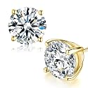 Moissanite Stud Earrings, Round Cut D Color VVS1 Clarity Lab Created Moissanite Earrings Studs 18K White Gold Plated 925 Sterling Silver Jewelry for Women Men