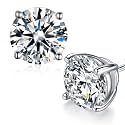 Moissanite Stud Earrings, Round Cut D Color VVS1 Clarity Lab Created Moissanite Earrings Studs 18K White Gold Plated 925 Sterling Silver Jewelry for Women Men