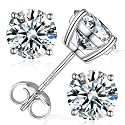 Moissanite Stud Earrings, Round Cut D Color VVS1 Clarity Lab Created Moissanite Earrings Studs 18K White Gold Plated 925 Sterling Silver Jewelry for Women Men