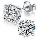 Moissanite Stud Earrings, Round Cut D Color VVS1 Clarity Lab Created Moissanite Earrings Studs 18K White Gold Plated 925 Sterling Silver Jewelry for Women Men