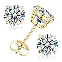 Moissanite Stud Earrings, Round Cut D Color VVS1 Clarity Lab Created Moissanite Earrings Studs 18K White Gold Plated 925 Sterling Silver Jewelry for Women Men