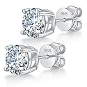 Moissanite Stud Earrings for Women Men, 925 Sterling Silver 18K White Gold