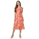 MOJILAA Women39s Orange Georgette Draped Floral Printed