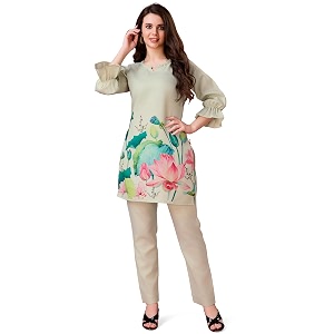 MOJILAA Women Linen Floral Print Causal Co-ord