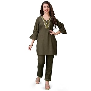 MOJILAA Women Linen Floral Print Causal Co-ord
