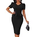 Womens Summer Puff Sleeve V Neck Peplum