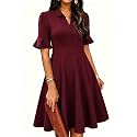 Mokayee Womens Summer Ruffle Sleeve Collared V Neck Fit and Flare Elegant A line Swing Dresses with Pockets