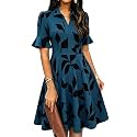 Mokayee Womens Summer Ruffle Sleeve Collared V Neck Fit and Flare Elegant A line Swing Dresses with Pockets