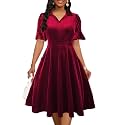 Mokayee Womens Summer Ruffle Sleeve Collared V Neck Fit and Flare Elegant A line Swing Dresses with Pockets