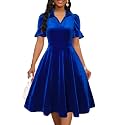 Mokayee Womens Summer Ruffle Sleeve Collared V Neck Fit and Flare Elegant A line Swing Dresses with Pockets