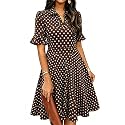 Mokayee Womens Summer Ruffle Sleeve Collared V Neck Fit and Flare Elegant A line Swing Dresses with Pockets