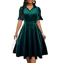 Mokayee Womens Summer Ruffle Sleeve Collared V Neck Fit and Flare Elegant A line Swing Dresses with Pockets