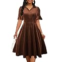 Mokayee Womens Summer Ruffle Sleeve Collared V Neck Fit and Flare Elegant A line Swing Dresses with Pockets