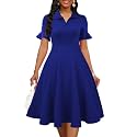 Mokayee Womens Summer Ruffle Sleeve Collared V Neck Fit and Flare Elegant A line Swing Dresses with Pockets