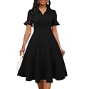 Mokayee Womens Summer Ruffle Sleeve Collared V Neck Fit and Flare Elegant A line Swing Dresses with Pockets