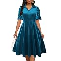Mokayee Womens Summer Ruffle Sleeve Collared V Neck Fit and Flare Elegant A line Swing Dresses with Pockets