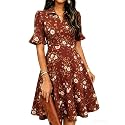Mokayee Womens Summer Ruffle Sleeve Collared V Neck Fit and Flare Elegant A line Swing Dresses with Pockets