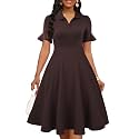 Mokayee Womens Summer Ruffle Sleeve Collared V Neck Fit and Flare Elegant A line Swing Dresses with Pockets