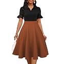 Mokayee Womens Summer Ruffle Sleeve Collared V Neck Fit and Flare Elegant A line Swing Dresses with Pockets