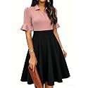 Mokayee Womens Summer Ruffle Sleeve Collared V Neck Fit and Flare Elegant A line Swing Dresses with Pockets