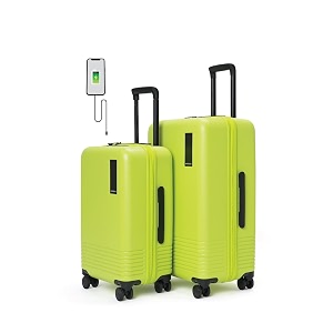 mokobara the set of polycarbonate hardsided luggage  8 wheel trolley with usb charging socket cabin only travel suitcase for men amp women the set of 2 happy green